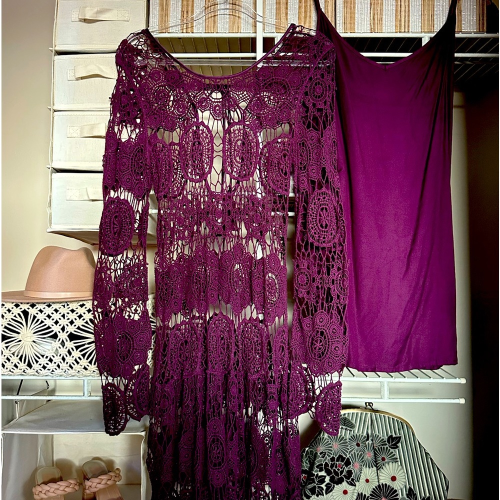 Burgundy dress/slip, cutout back, lux cord ties w/accent tassels = says romance